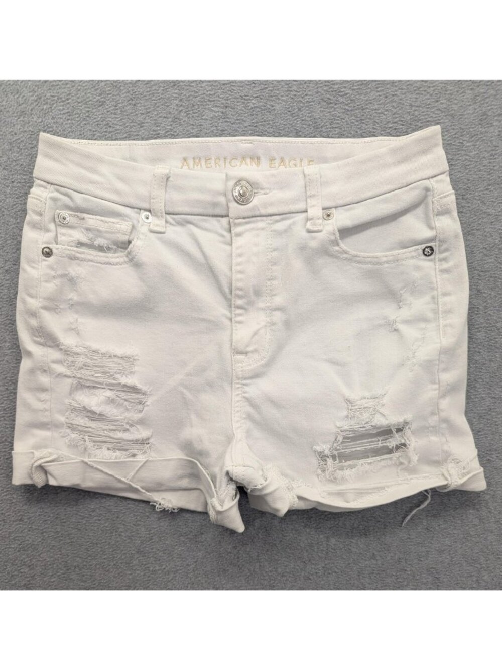 American Eagle Outfitters Hi-Rise Shortie Shorts Womens 4 White Denim Cutoff